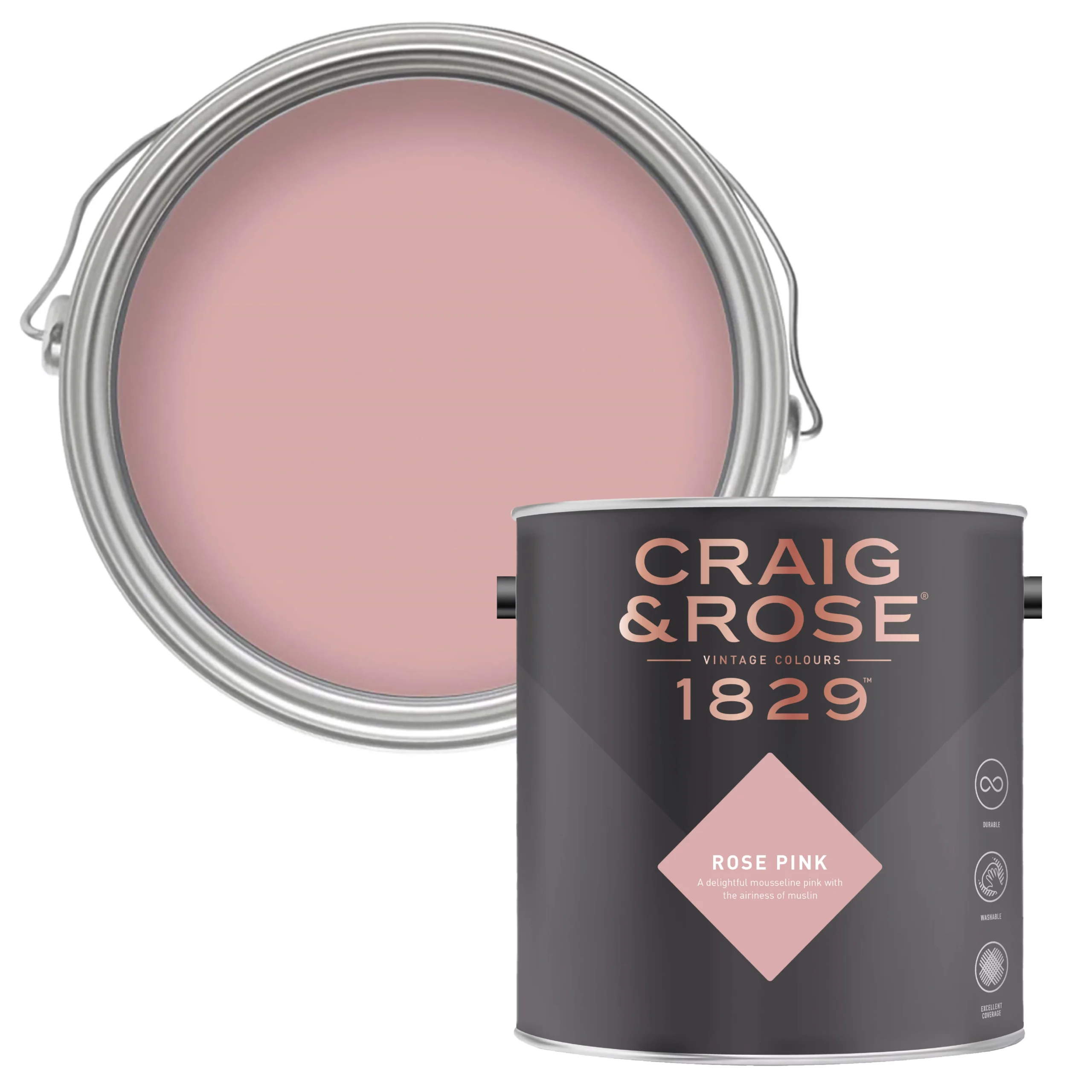 Craig & Rose 1829 Rose Pink Chalky Emulsion Paint, 2.5L 1 Craig & Rose 1829 Rose Pink Chalky Emulsion Paint, 2.5L